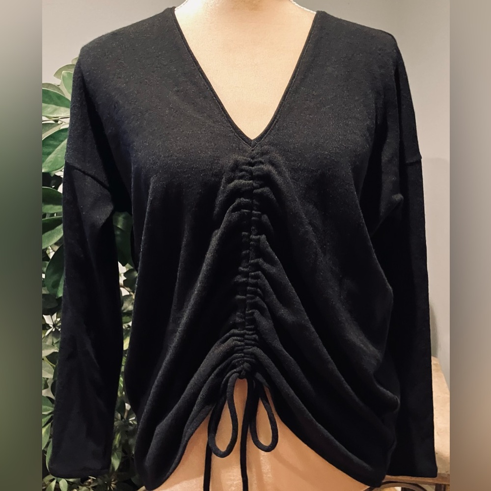 Zara, Black Sweater Pull String Front Size S New with tags. Machine Wash